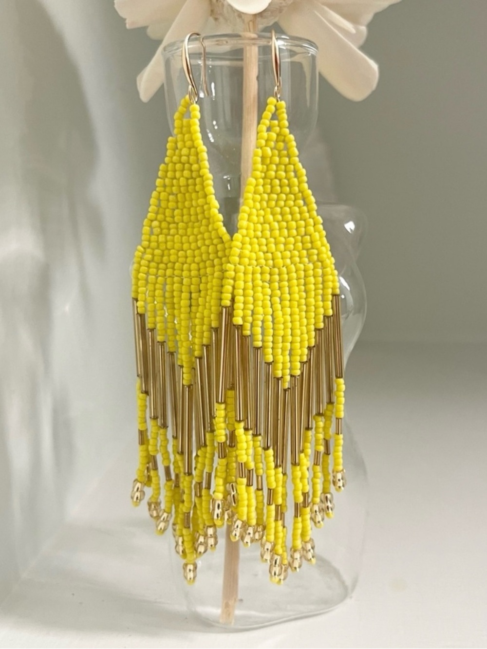 Burst of Sunshine Beaded Fringe Earrings - Lightweight Statement